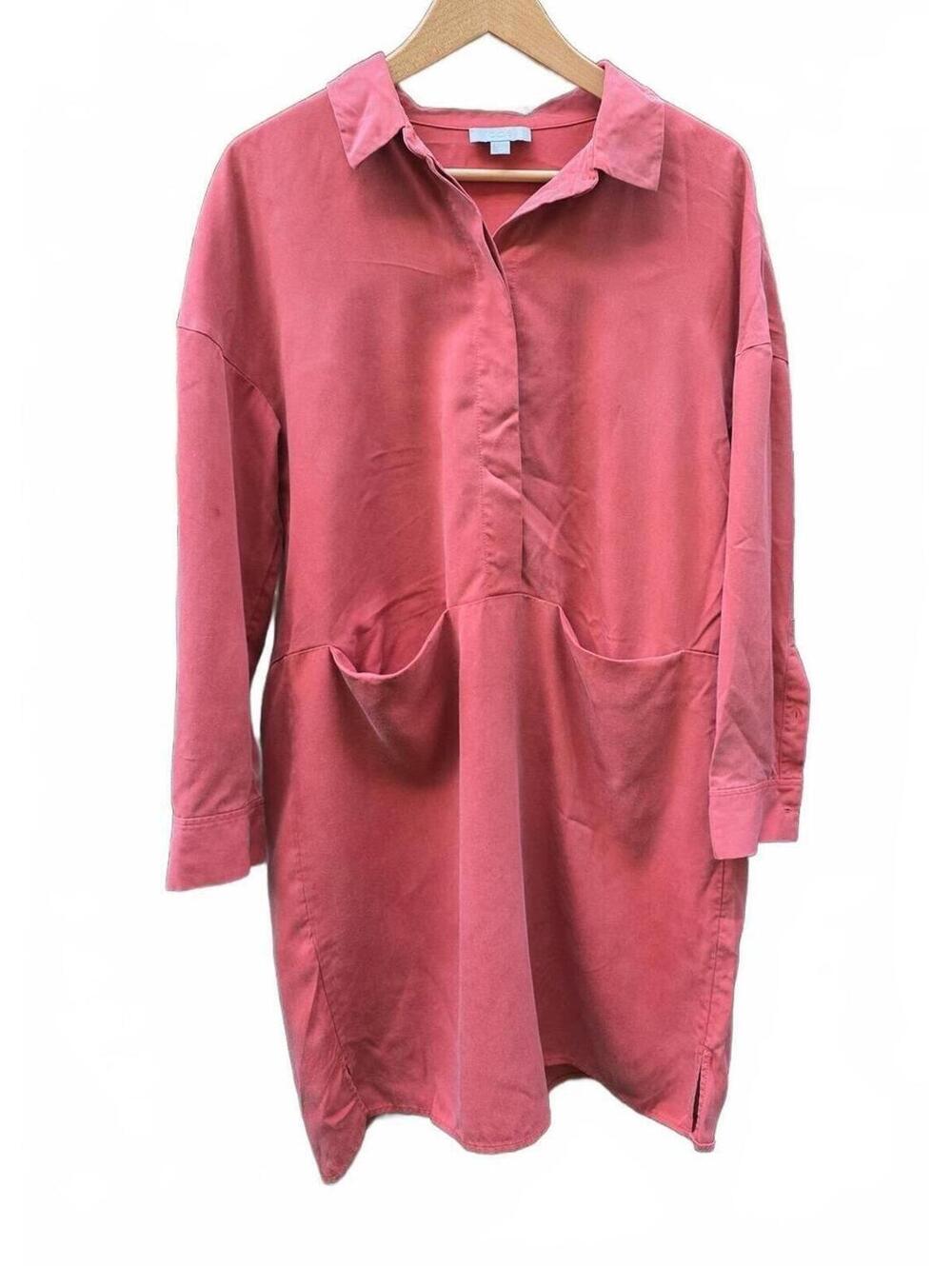 COS Ochre Mid Length Minimalist Shirt Dress With Large Front Pockets SM Utility